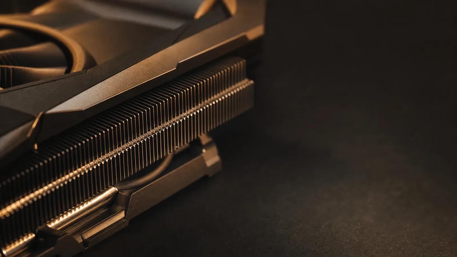 Close-up of a graphics card heatsink and shroud
