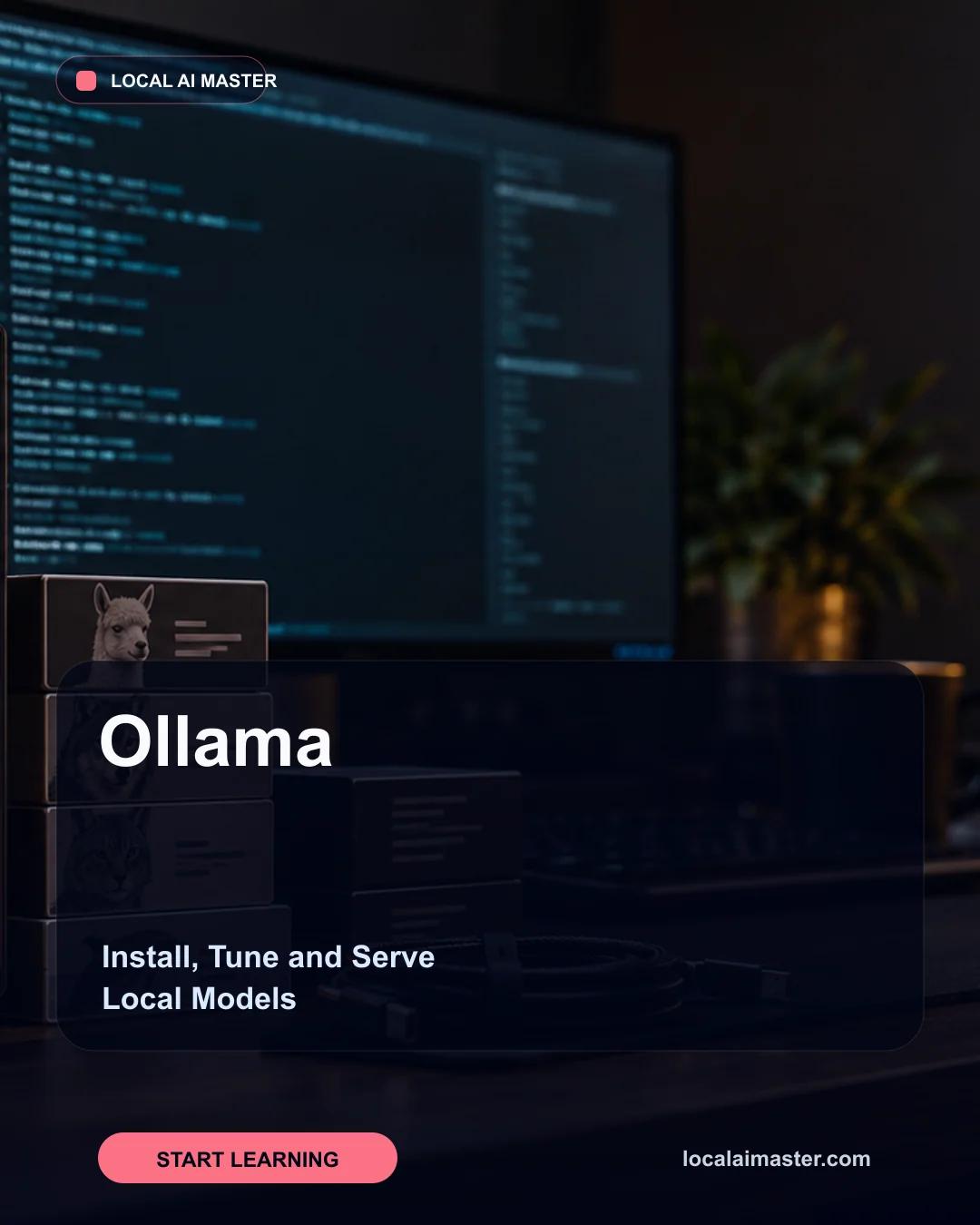 A desk with a monitor full of terminal output and a stack of model boxes