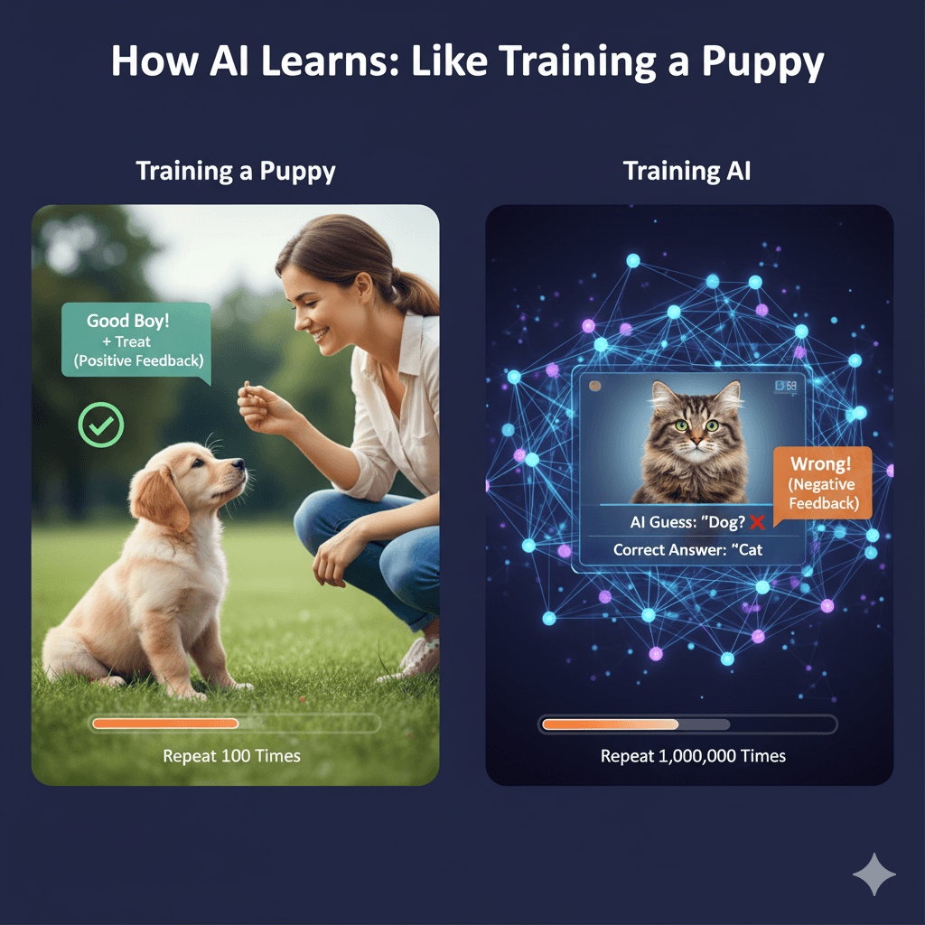 How AI Learns: Like Training a Puppy