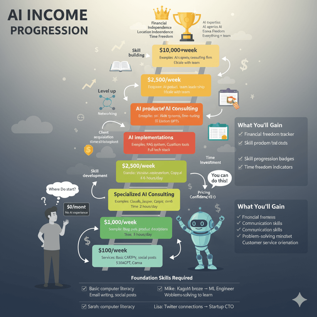 AI Income Progression Ladder - From $0 to $10,000+ per Month