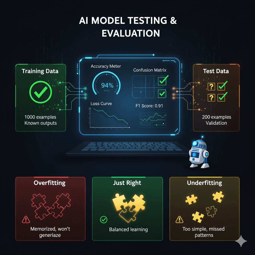 AI Model Testing and Evaluation - Training, Test Data, and Performance Metrics