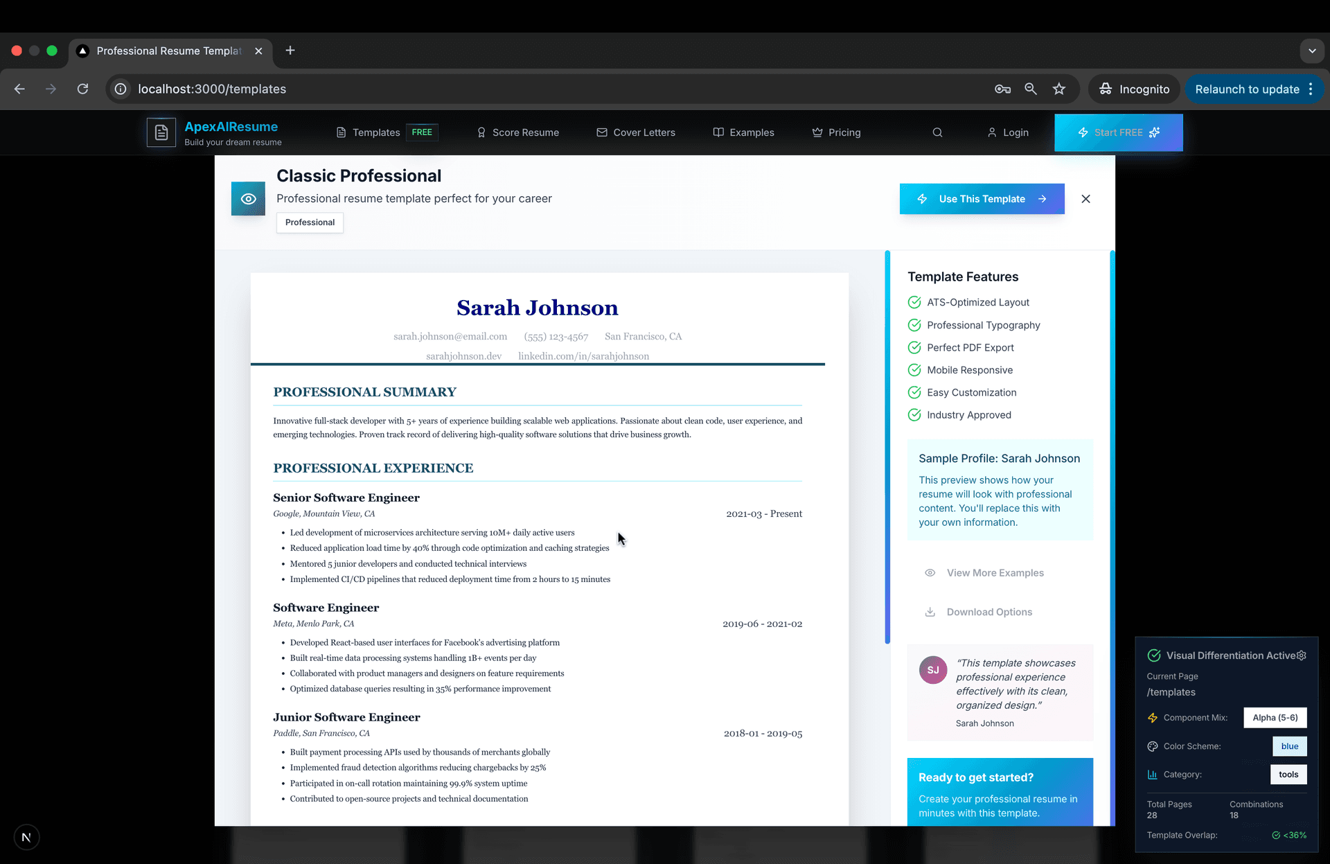 Resume editor interface